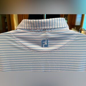 FootJoy men’s performance golf polo. Sharp pink w/blue stripes & logo.‎ 2XL